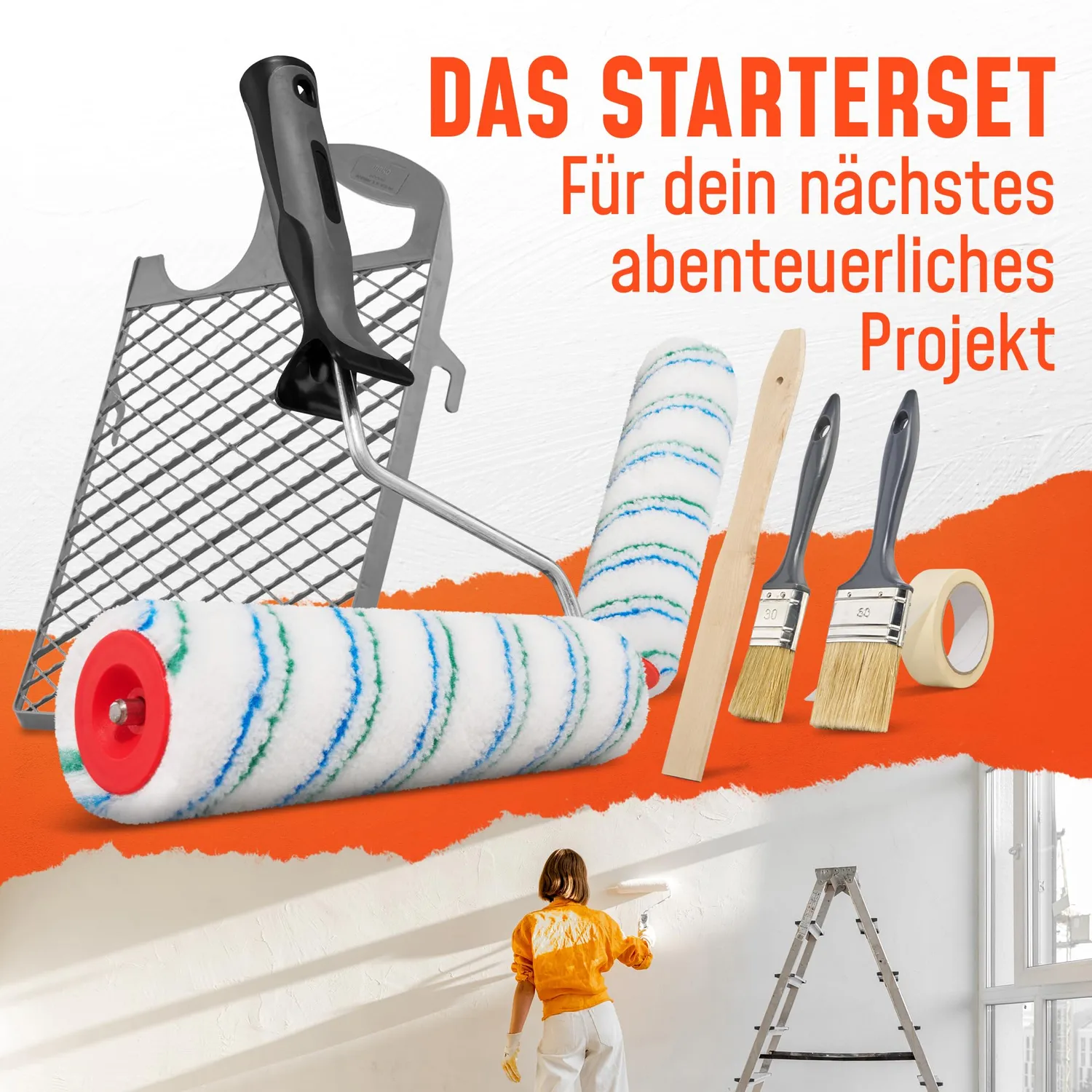 ORGAFLIX Profi Farbroller Set Wandfarbe 25 cm 7-teilig