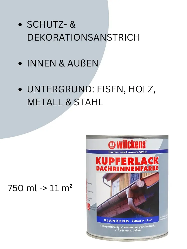 Wilckens Kupferlack Dachrinnenfarbe 750 ml Kupfer glänzend