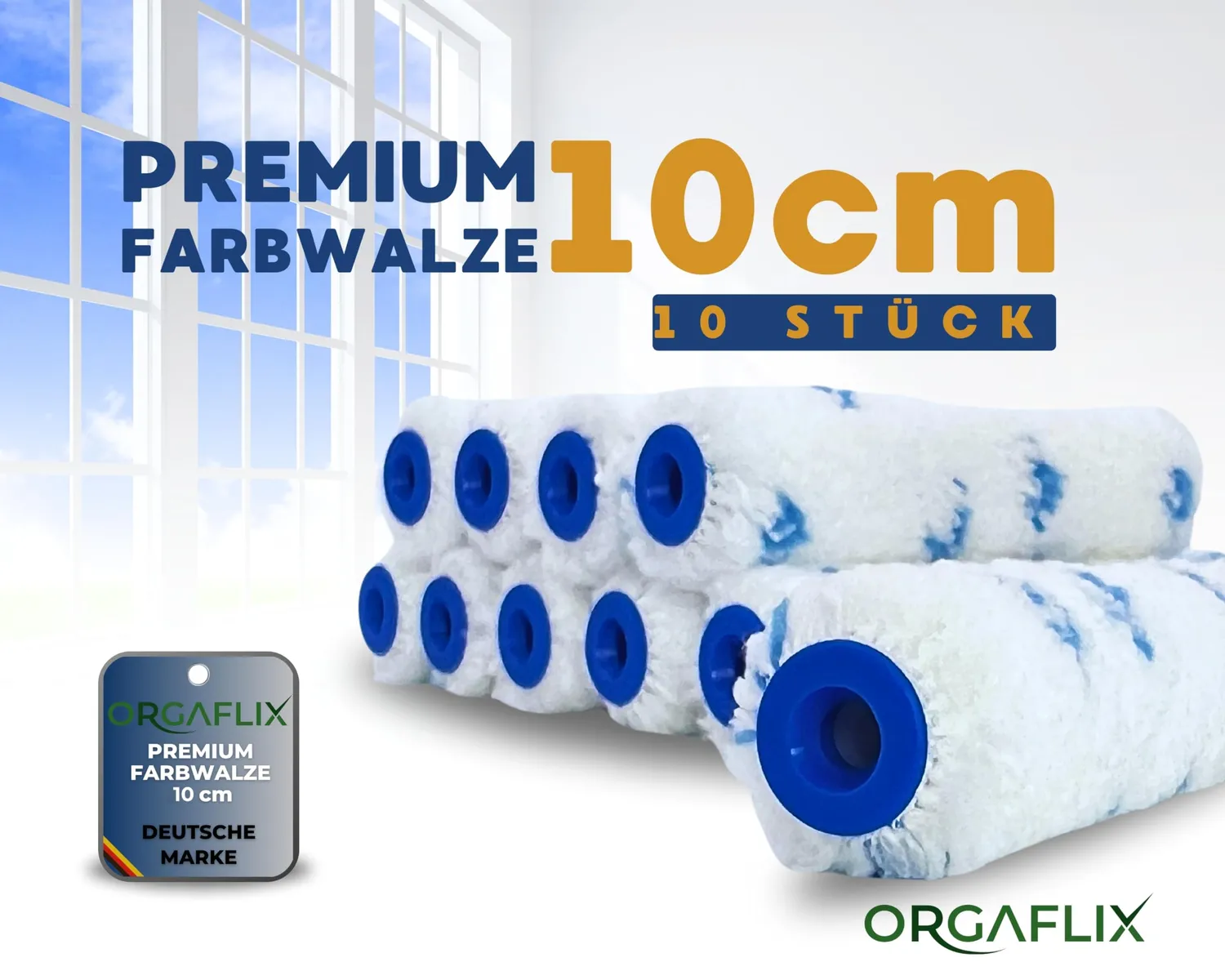 ORGAFLIX Premium Farbwalze 10cm Farbroller 10 Stück 8mm Flor