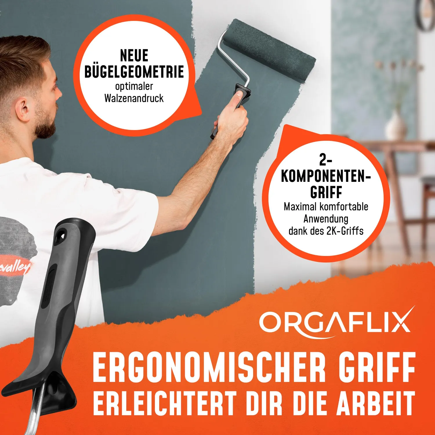 ORGAFLIX Profi Farbroller Set Wandfarbe 25 cm 7-teilig