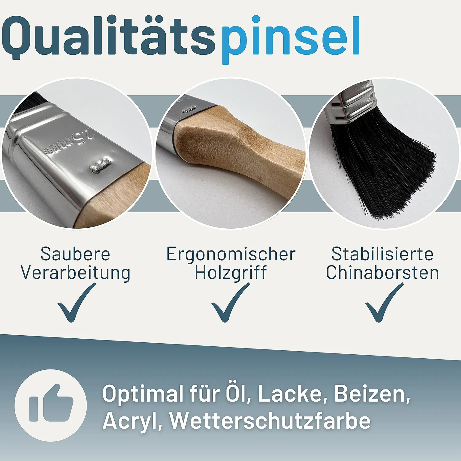 ORGAFLIX Malerpinsel 3er Set 25mm Flachpinsel Lack Lasur
