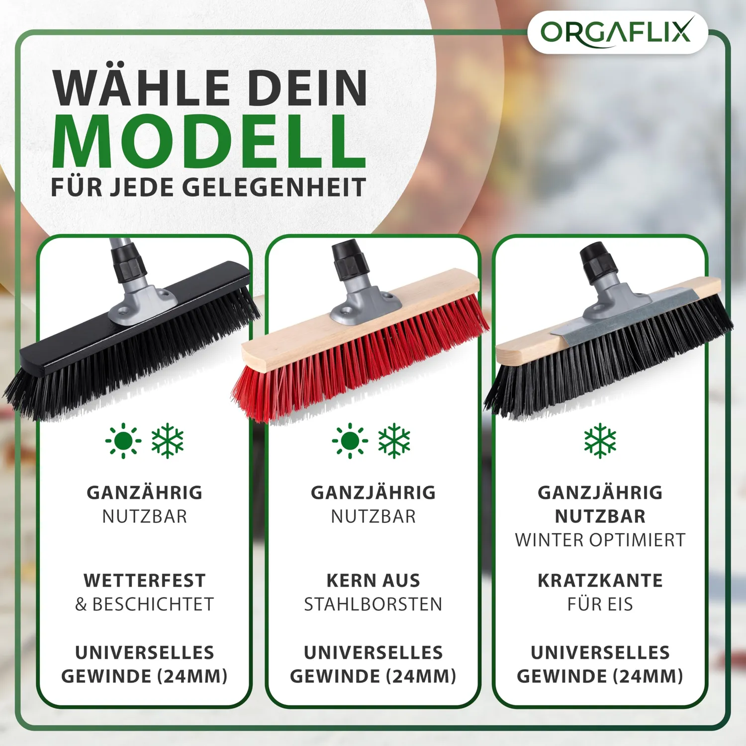 ORGAFLIX Straßenbesen 40 cm Elaston Draht Stiel