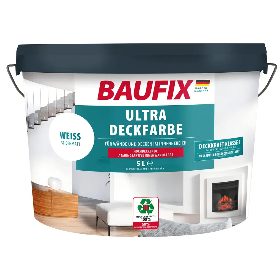 BAUFIX Ultra-Deckfarbe Wandfarbe weiß 5L Klasse 1