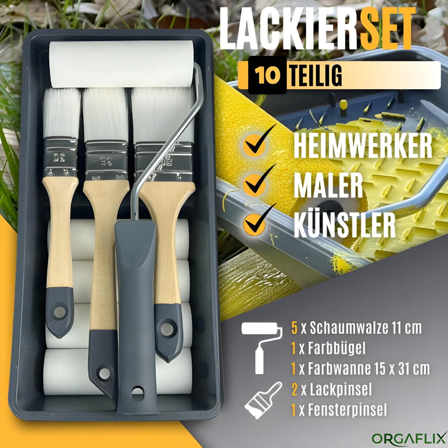 ORGAFLIX Lackierset 10-tlg Farbroller Set für Lacke