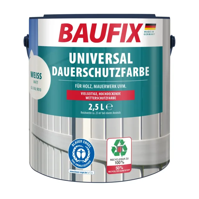 BAUFIX Universal Dauerschutzfarbe Lack weiß matt 2,5L wetterfest