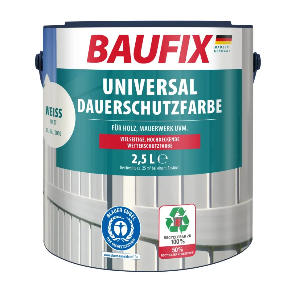 BAUFIX Universal Dauerschutzfarbe Lack weiß matt 2,5L wetterfest