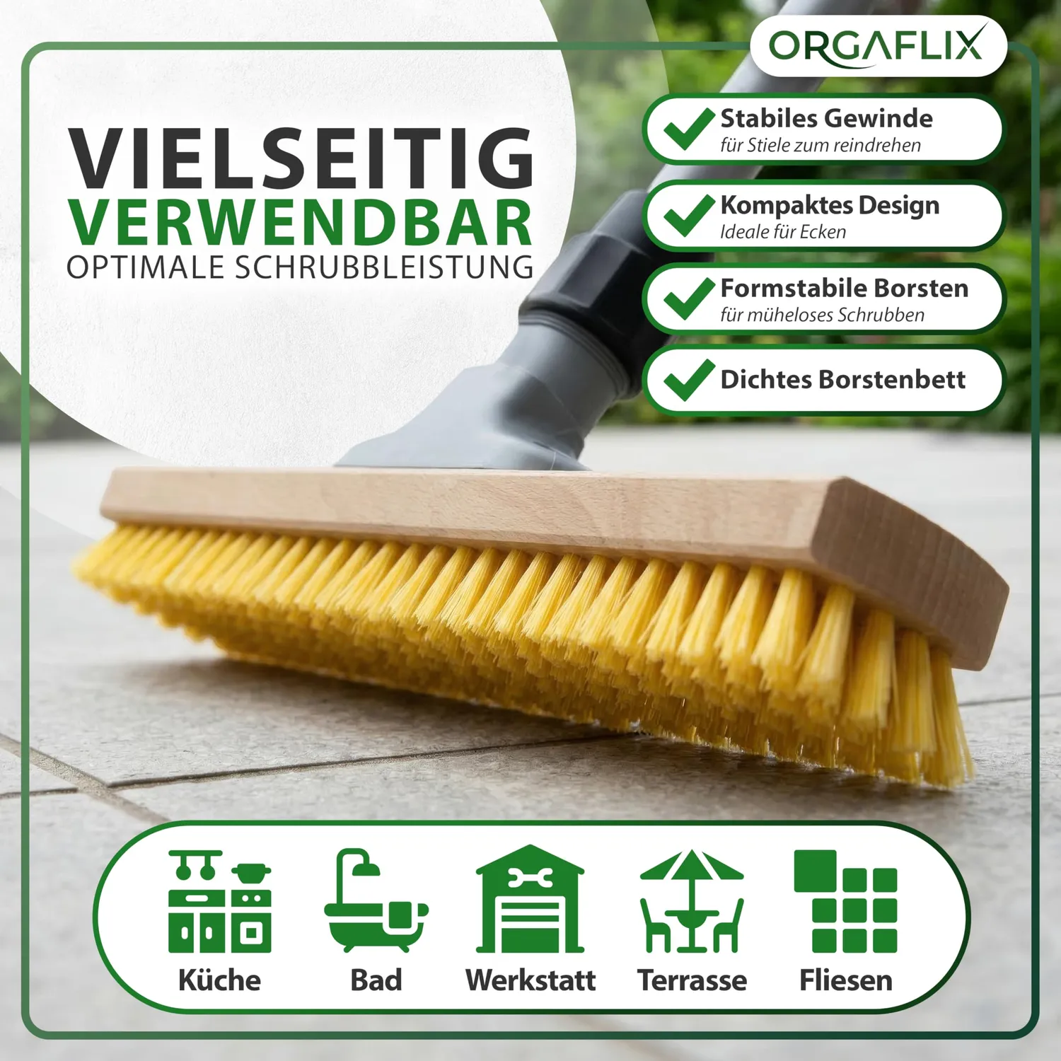 ORGAFLIX Profi Schrubber mit Stiel 40 cm hitzebeständig