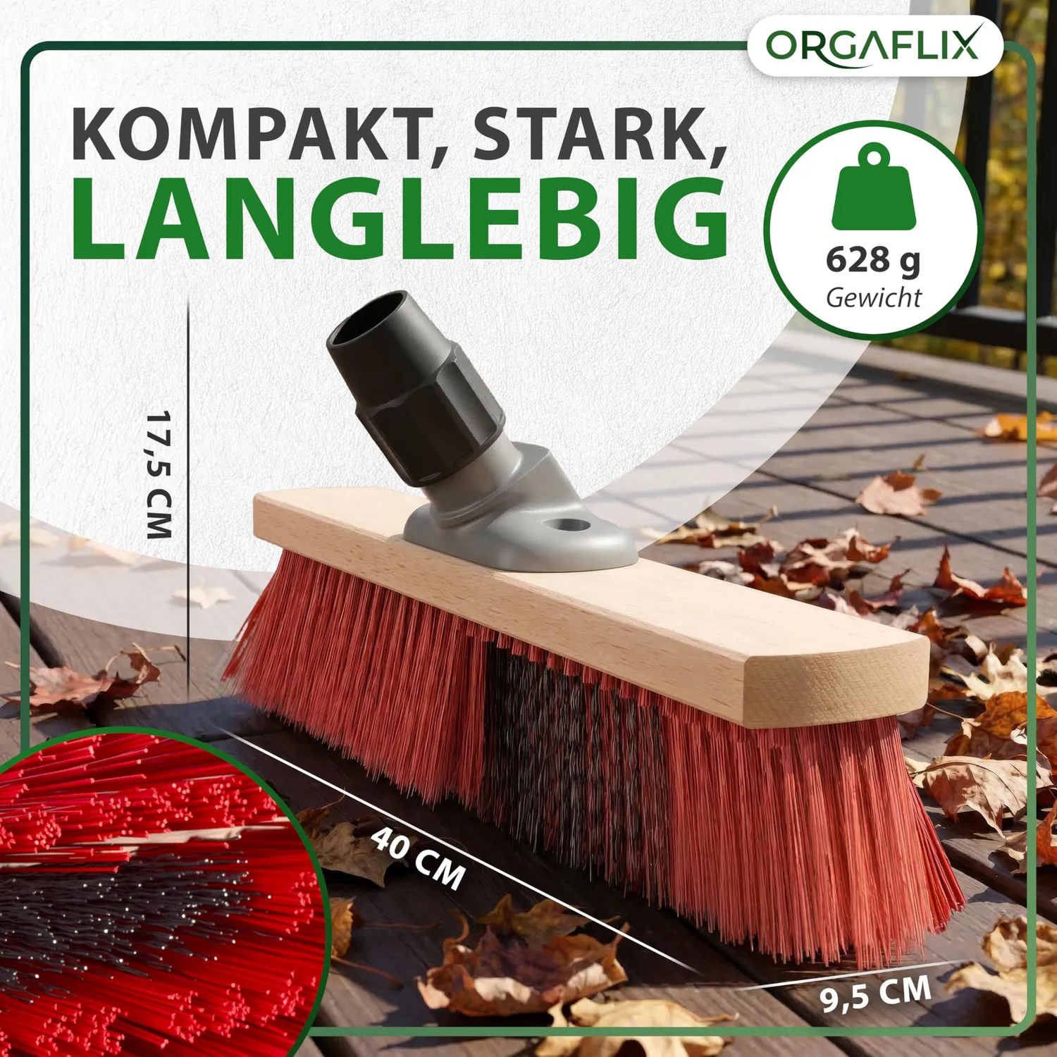 ORGAFLIX Straßenbesen 40 cm Elaston Draht Stiel