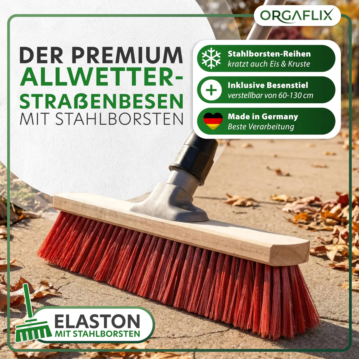 ORGAFLIX Straßenbesen 40 cm Elaston Draht Stiel