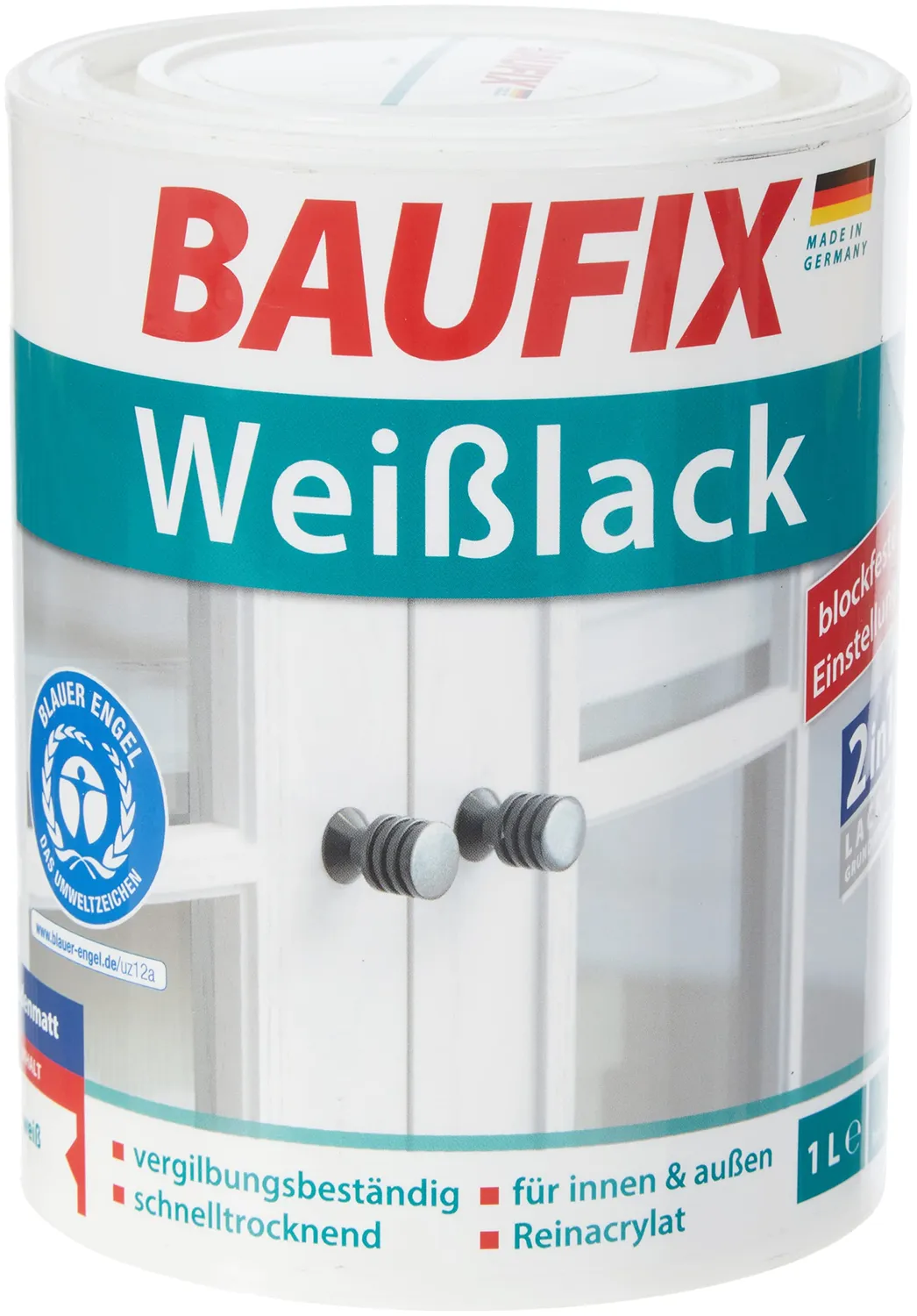 BAUFIX Weißlack seidenmatt Weiß 1 L vergilbungsfrei