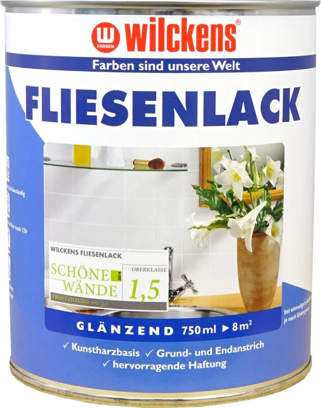 Wilckens Fliesenlack Weiß glänzend 750 ml für Wandfliesen