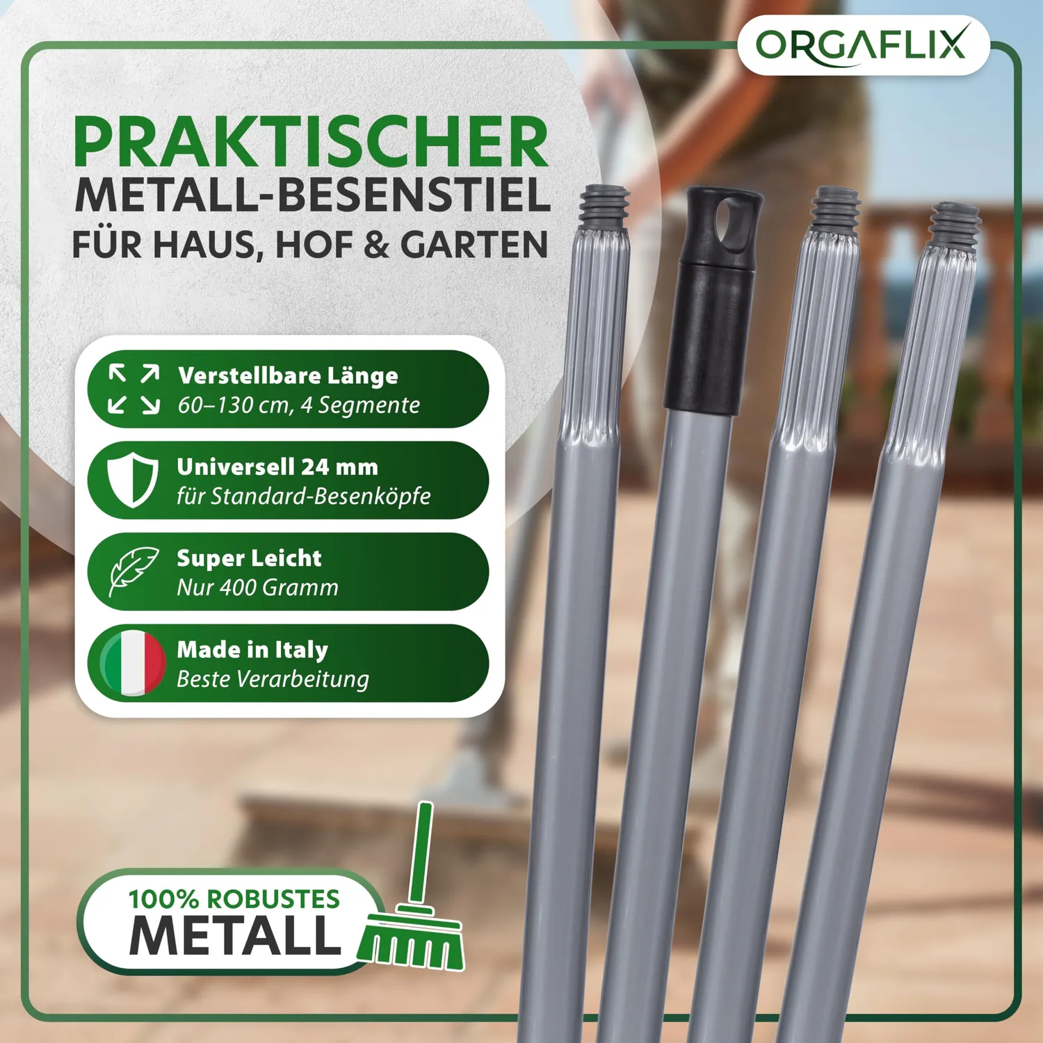 ORGAFLIX Besen mit Stiel 28 cm Kantenschutz Zimmerbesen
