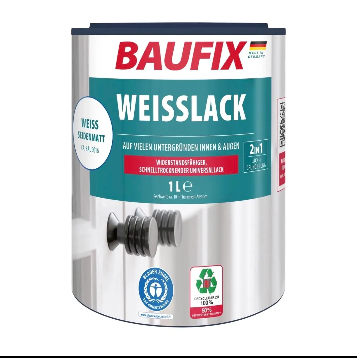 BAUFIX Weißlack seidenmatt Weiß 1 L vergilbungsfrei