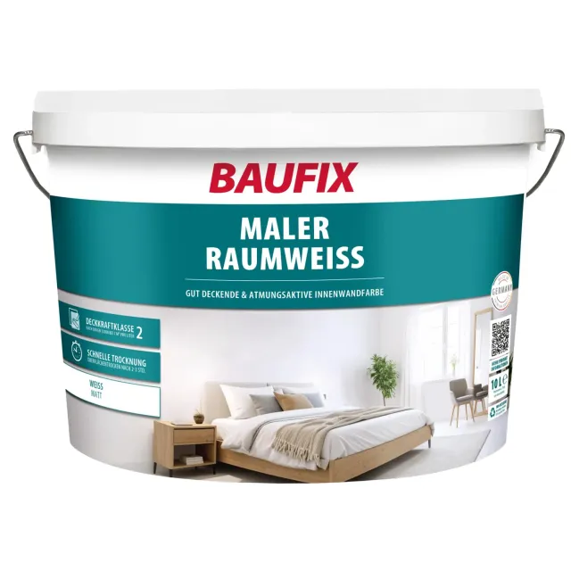 BAUFIX Maler-Raumweiß Wandfarbe matt weiß 10 Liter deckend