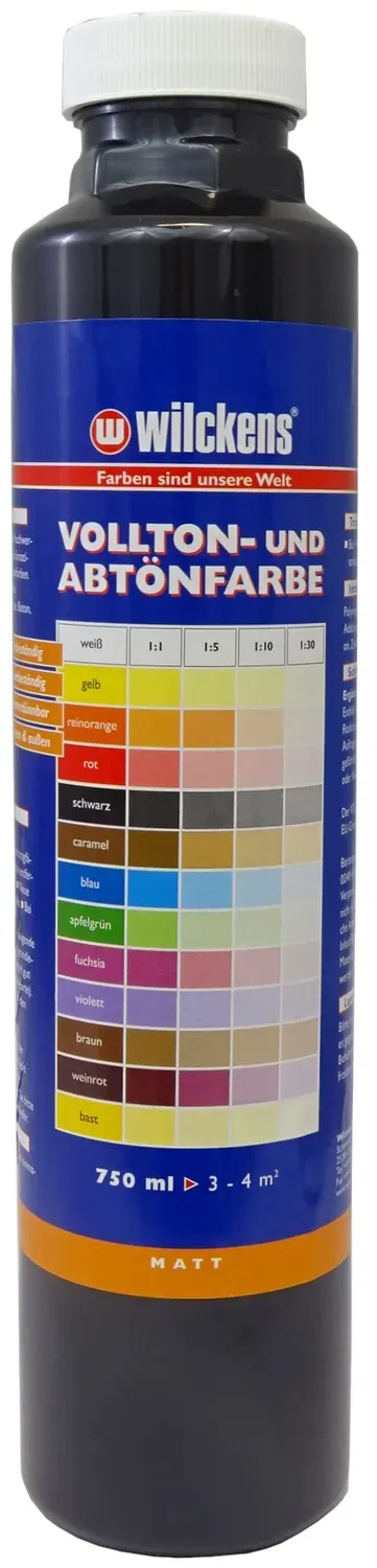 Wilckens Vollton- Abtönfarbe Wandfarbe 750 ml Schwarz matt