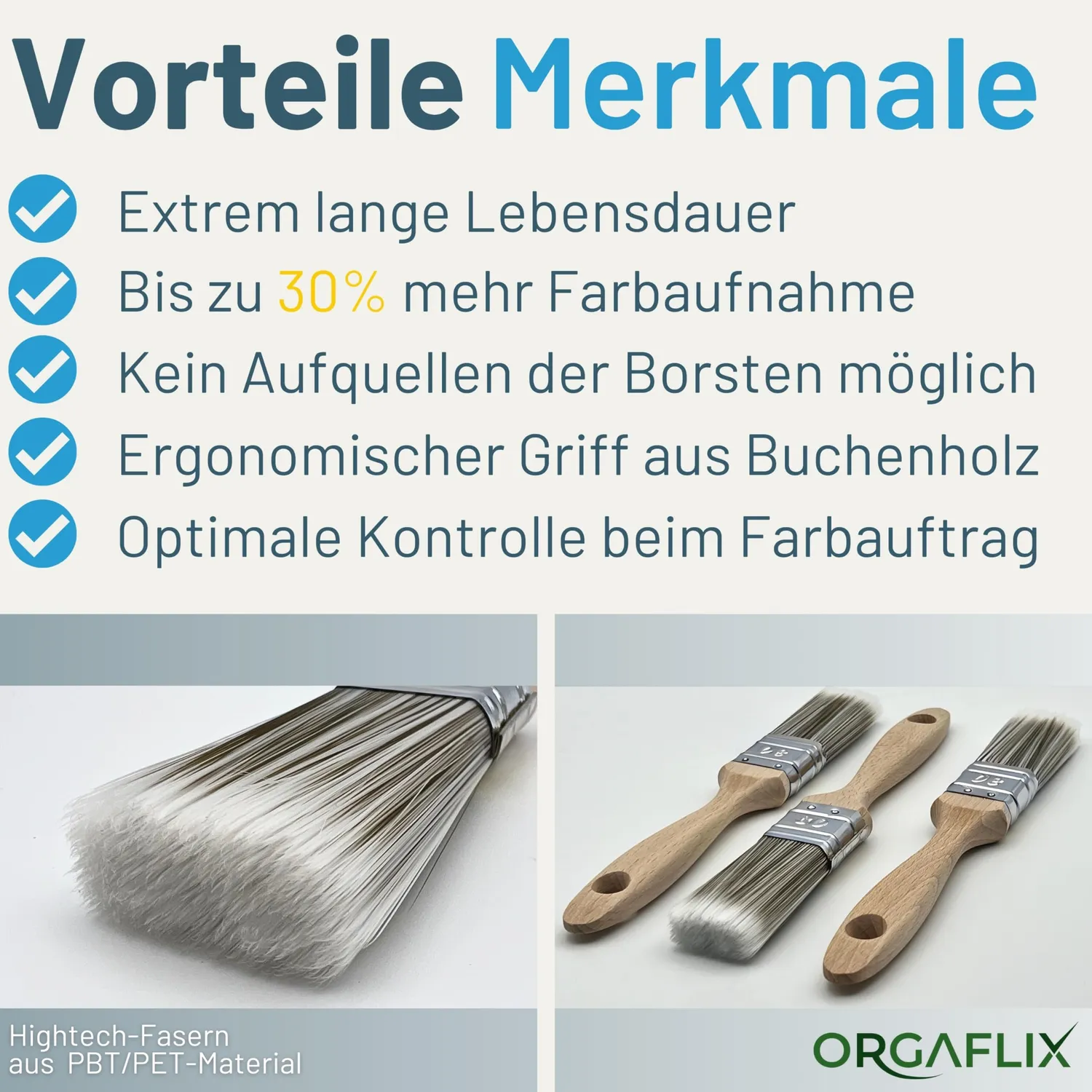 ORGAFLIX Lasurpinsel 30 mm Pinsel-Set 3 Stück Premium
