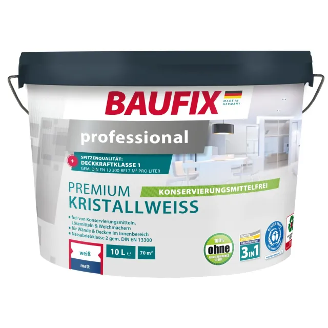 BAUFIX Premium Kristallweiß Wandfarbe Matt 10 L