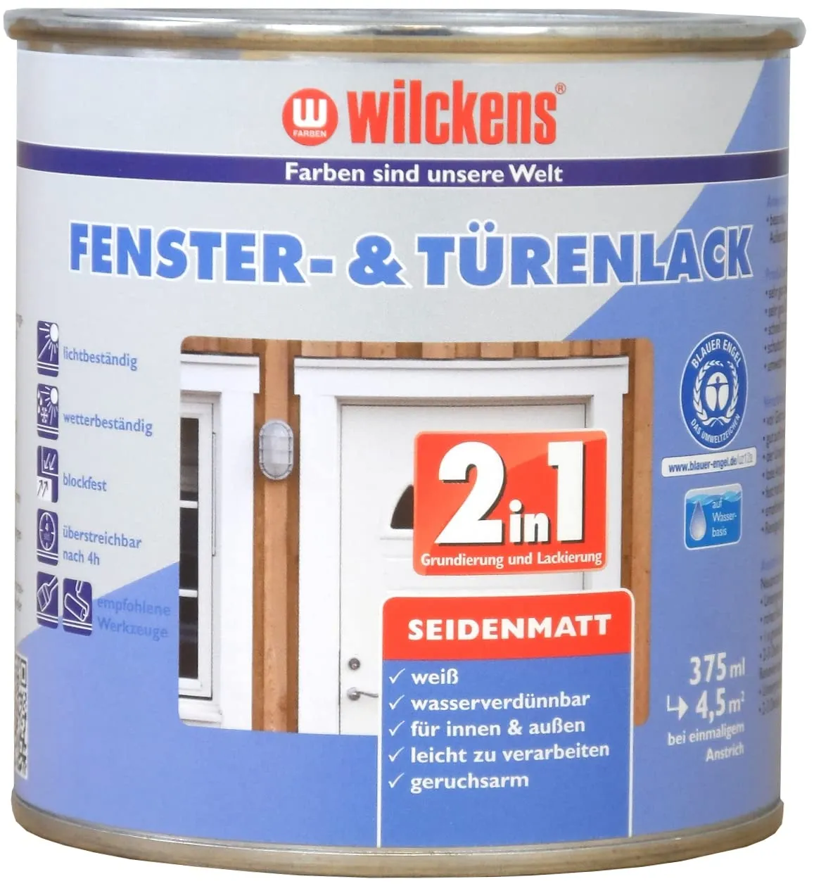 Wilckens 2in1 Fenster- Türenlack 750 ml Weiß seidenmatt