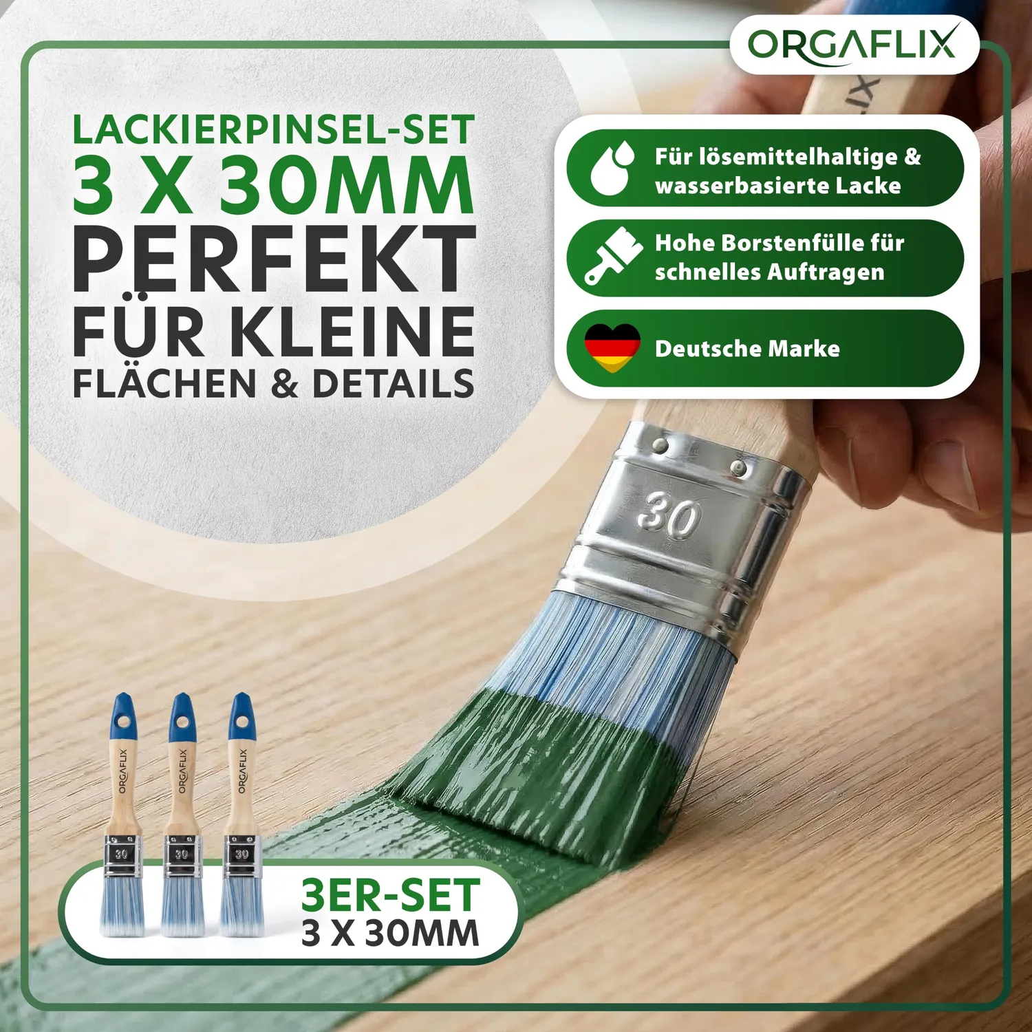 ORGAFLIX Premium Lackpinsel 30 mm 3er Set