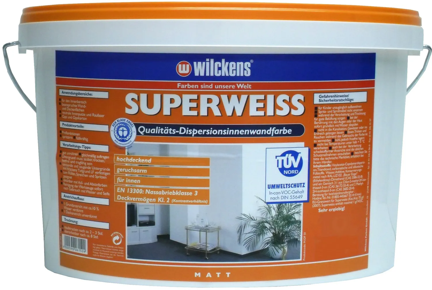 Wilckens Superweiss Wandfarbe matt Weiß 5 L hochdeckend