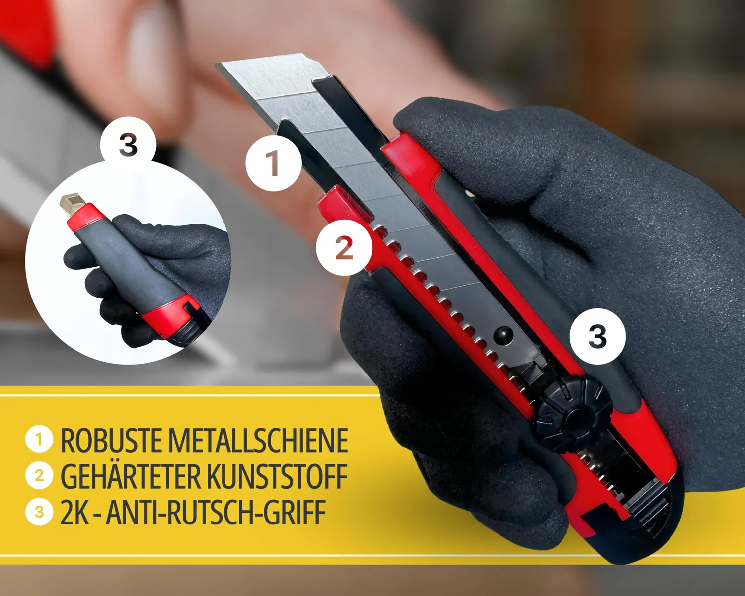 ORGAFLIX Profi Cuttermesser 18 mm mit 3 Klingen