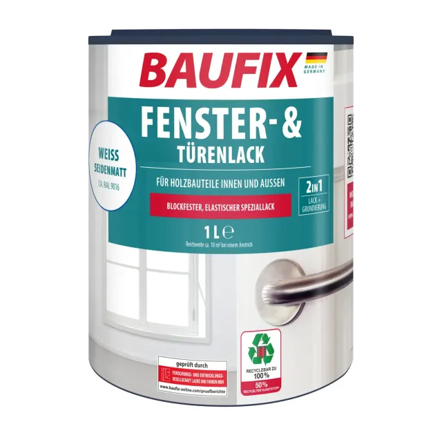 BAUFIX Fenster- Türenlack weiß seidenmatt 1 Liter
