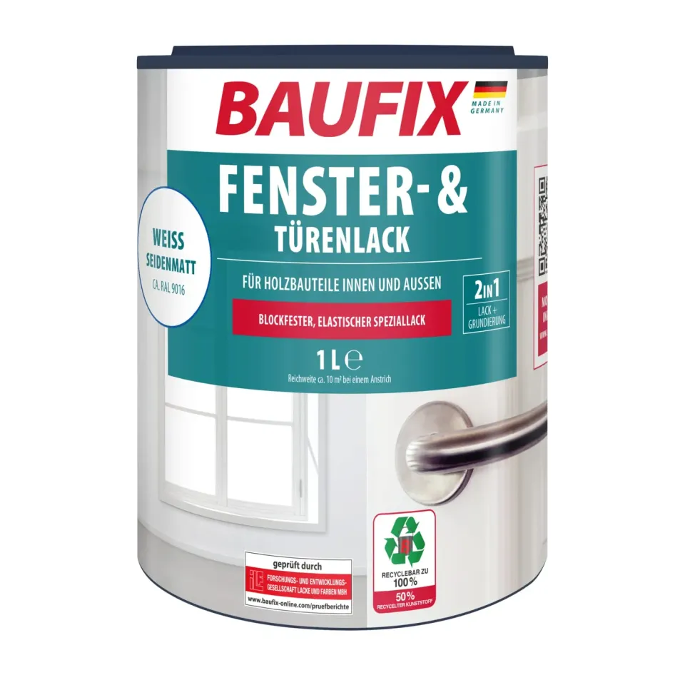 BAUFIX Fenster- Türenlack weiß seidenmatt 1 Liter