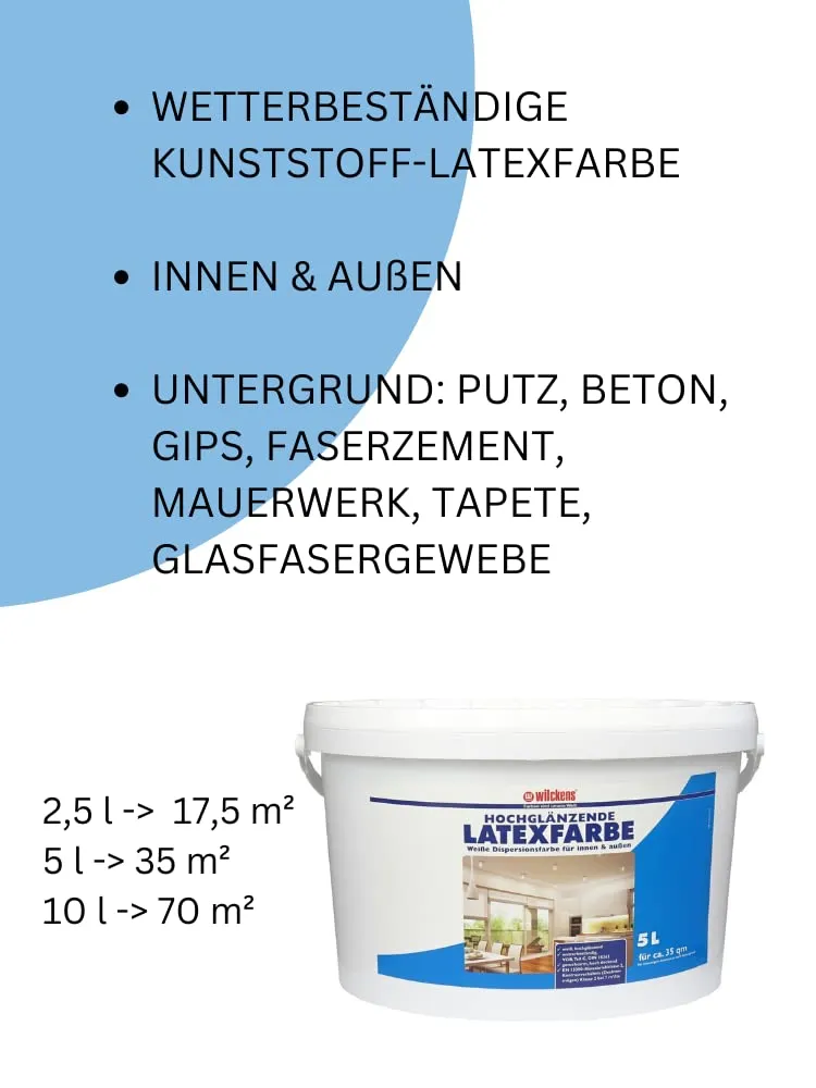 Wilckens Latexfarbe hochglänzend Wandfarbe 10 l Weiß deckend