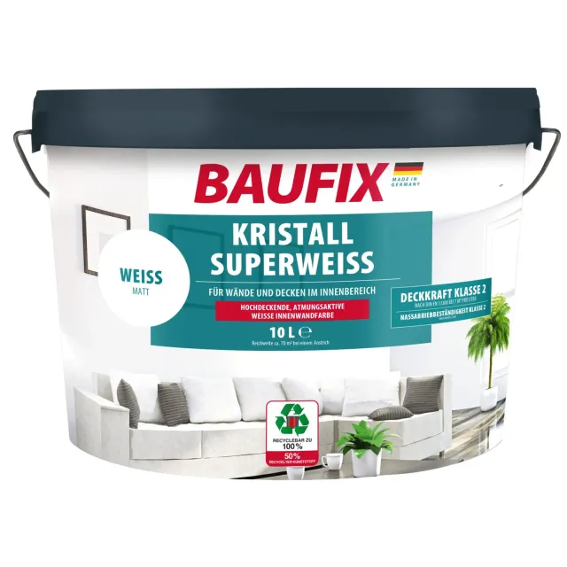 BAUFIX Kristall-Superweiß Wandfarbe 10 L matt