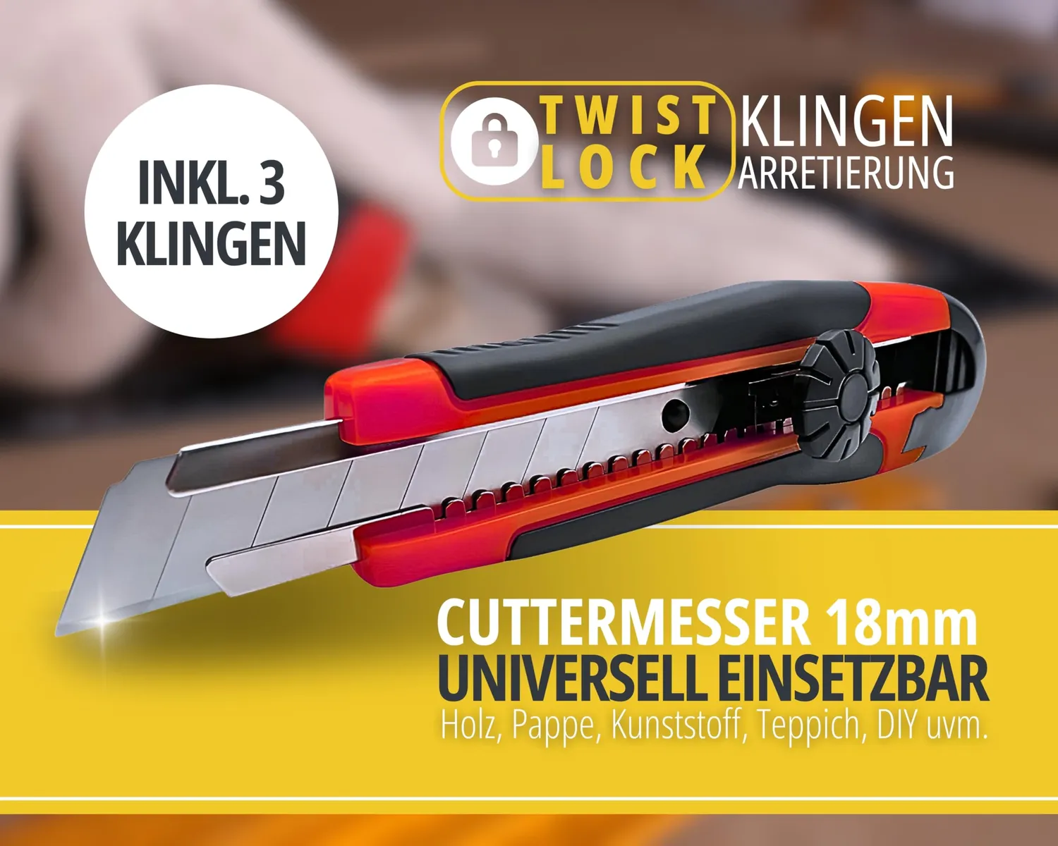 ORGAFLIX Profi Cuttermesser 18 mm mit 3 Klingen