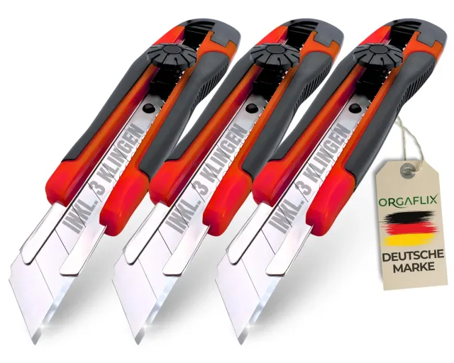 ORGAFLIX Profi Cuttermesser 18 mm 3er-Set mit Klingen