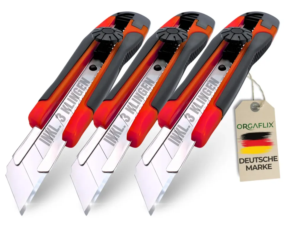 ORGAFLIX Profi Cuttermesser 18 mm 3er-Set mit Klingen
