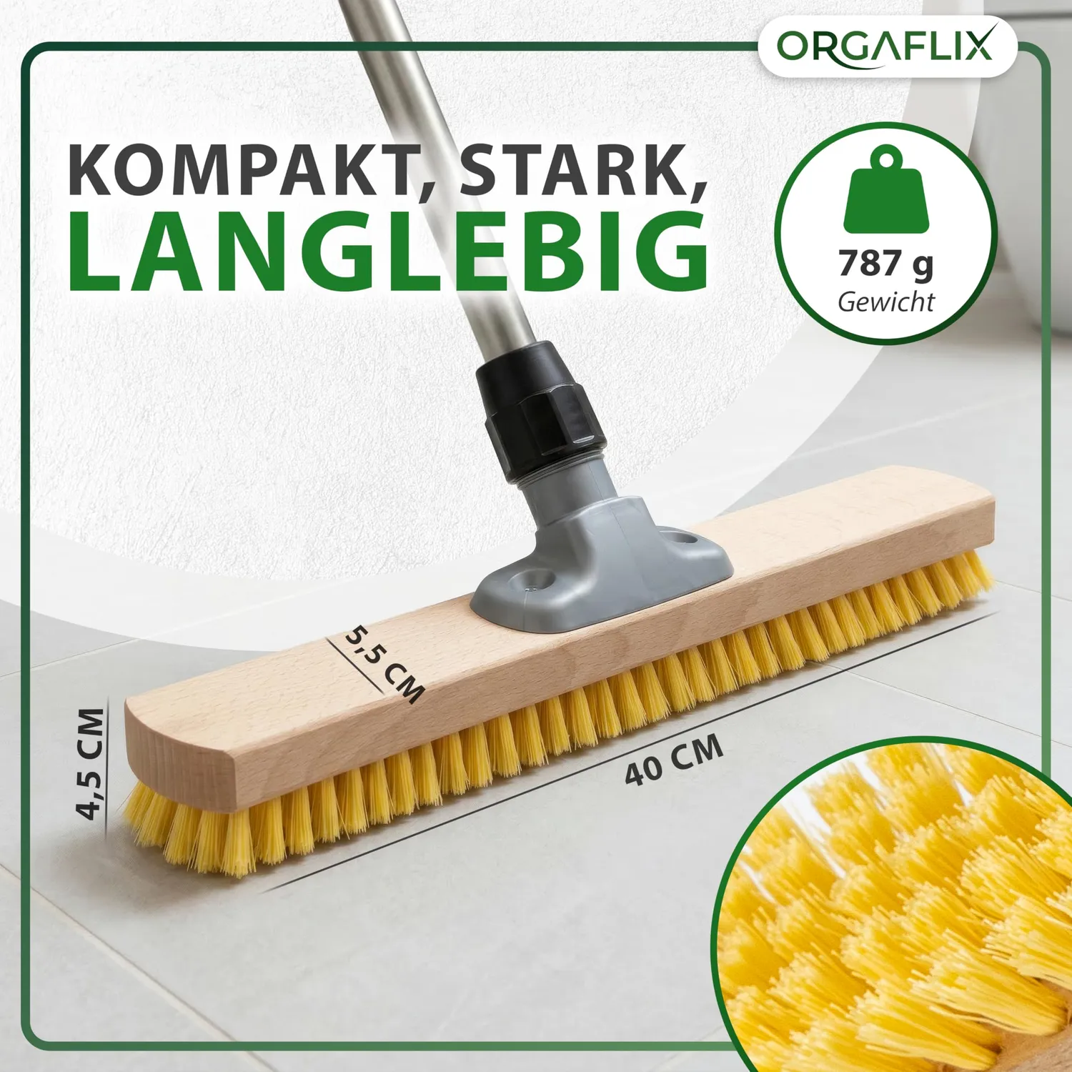 ORGAFLIX Profi Schrubber mit Stiel 40 cm hitzebeständig