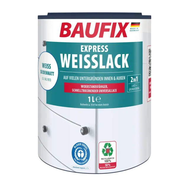 BAUFIX Express Weißlack seidenmatt 1L Holzlack innen außen