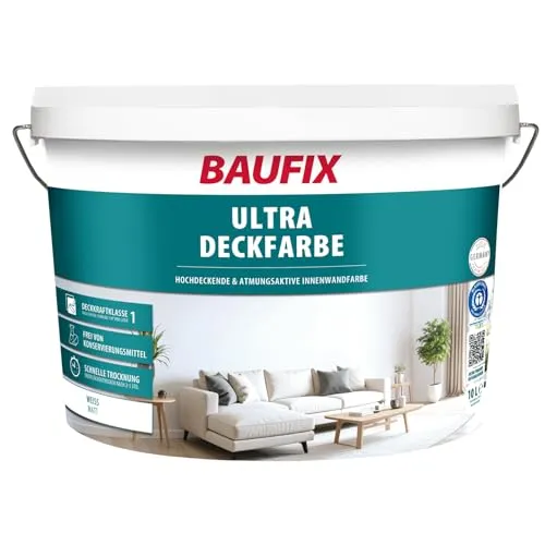 BAUFIX Ultra-Deckfarbe Wandfarbe 10 l Weiß seidenmatt Klasse 1
