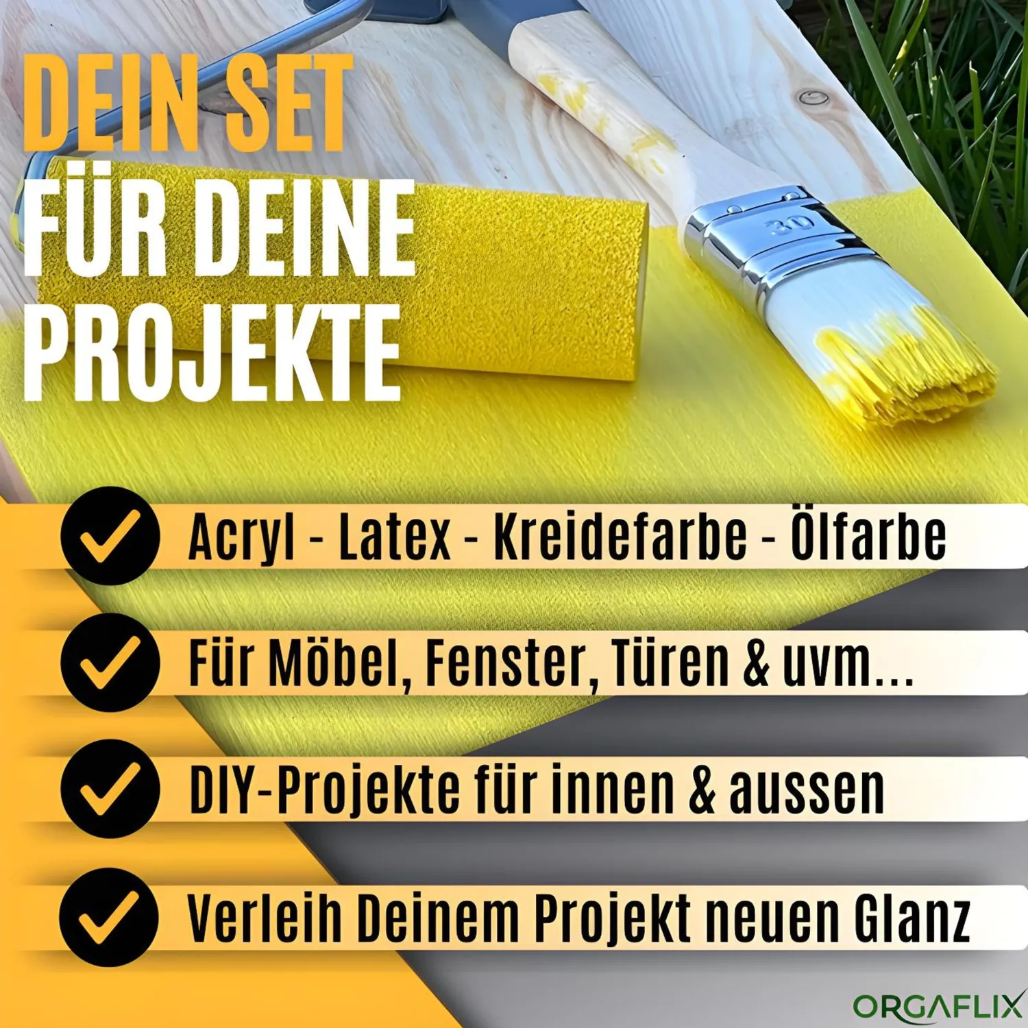 ORGAFLIX Lackierset 10-tlg Farbroller Set für Lacke