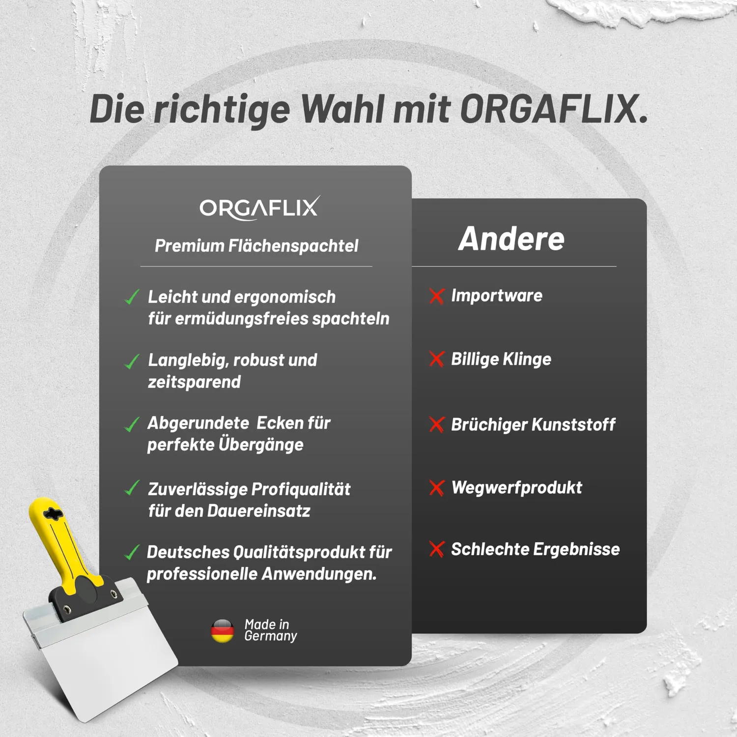 ORGAFLIX Flächenspachtel Breitspachtel 220 mm Edelstahl