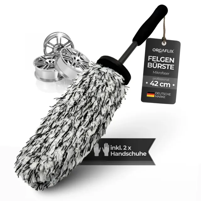 ORGAFLIX Profi Felgenbürste 42 cm Mikrofaser Handschuhe