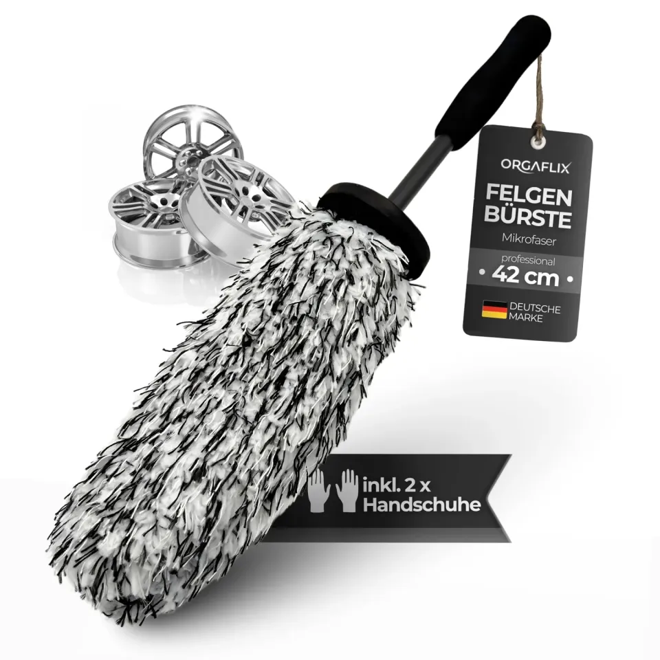 ORGAFLIX Profi Felgenbürste 42 cm Mikrofaser Handschuhe