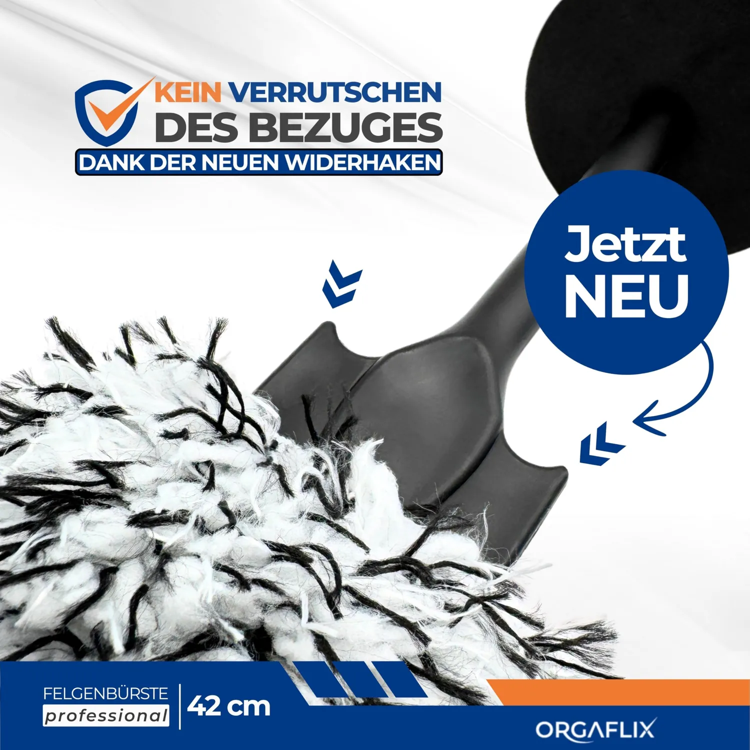 ORGAFLIX Profi Felgenbürste 42 cm Mikrofaser Handschuhe