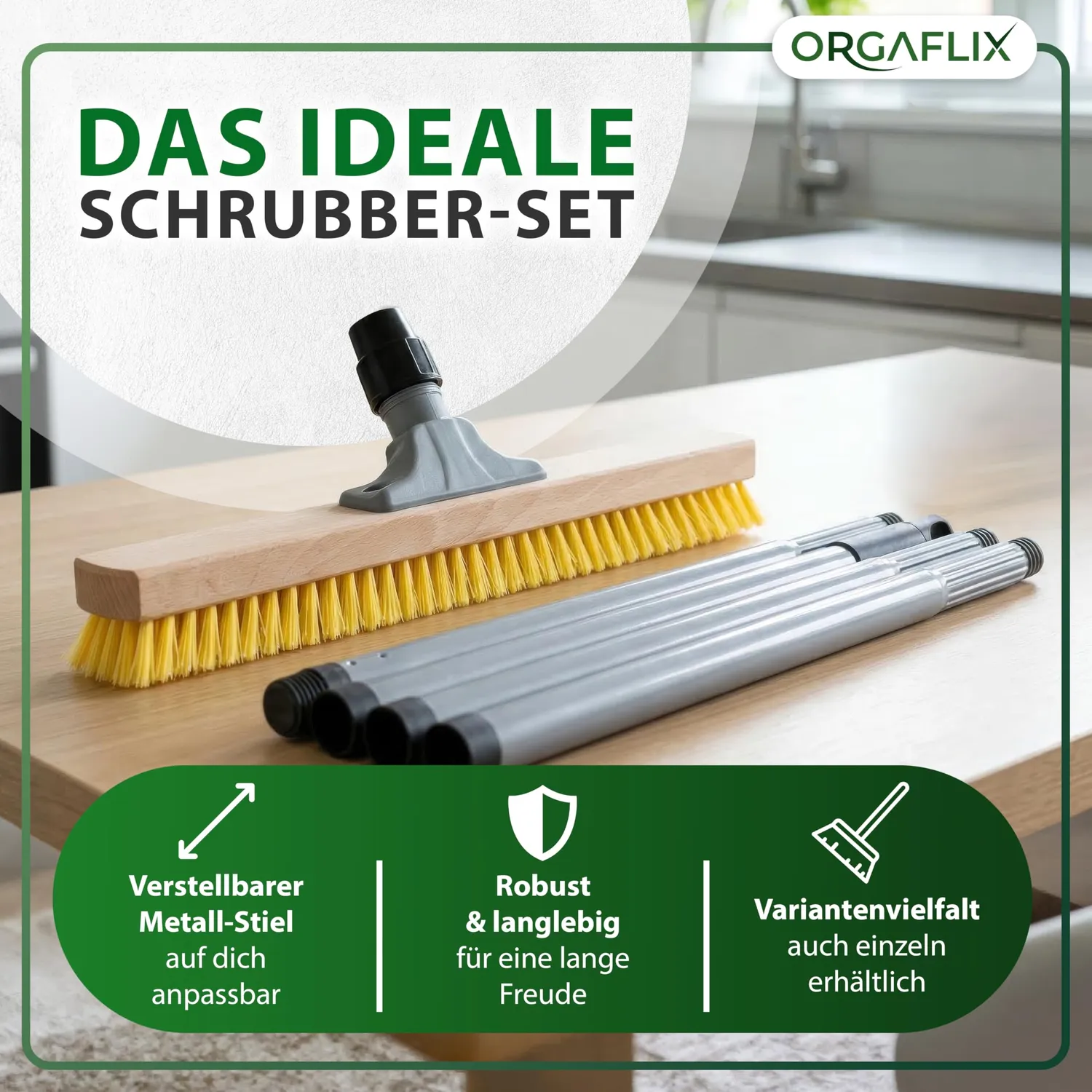 ORGAFLIX Profi Schrubber mit Stiel 40 cm hitzebeständig