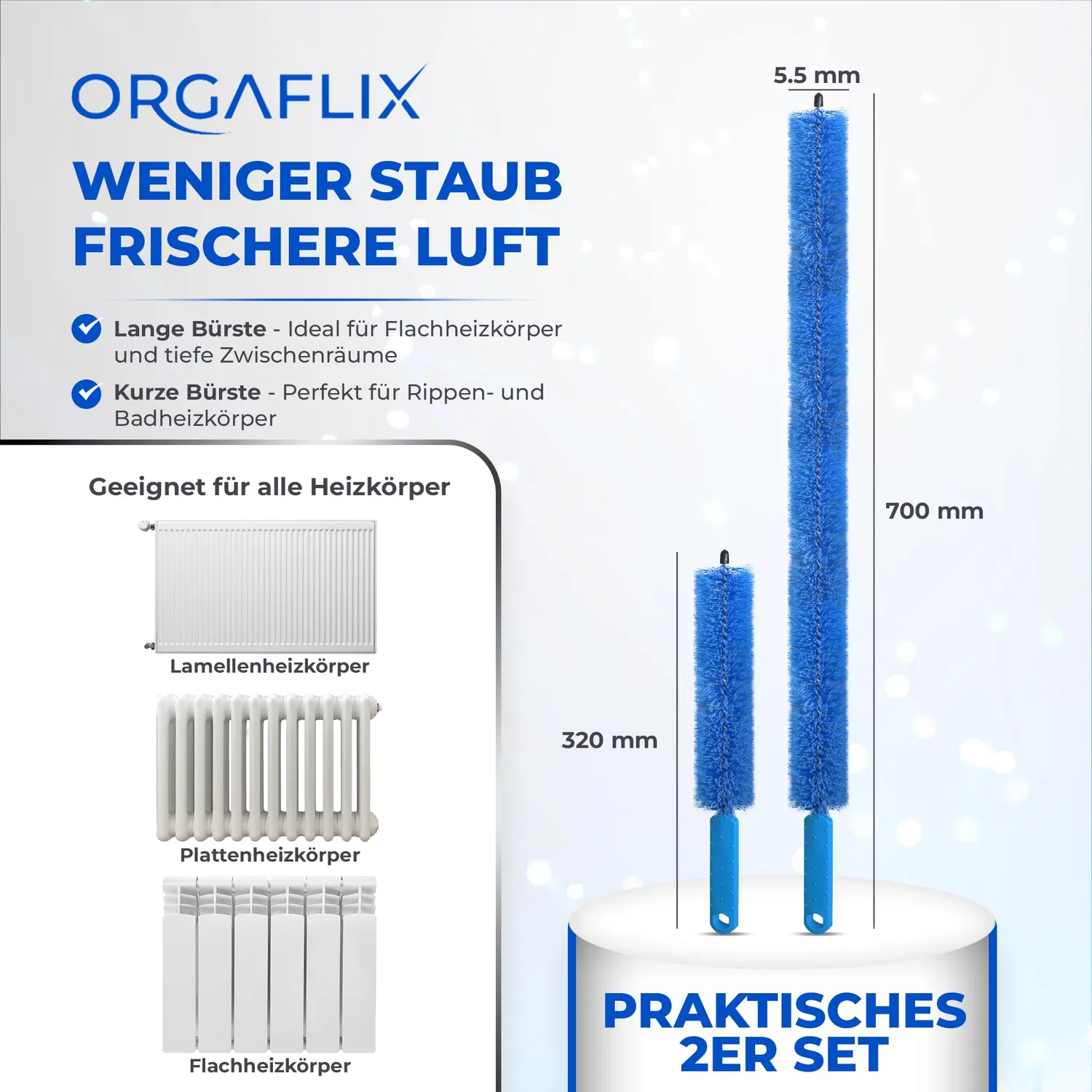 ORGAFLIX Heizkörperbürste Set 2-tlg 70cm+32cm