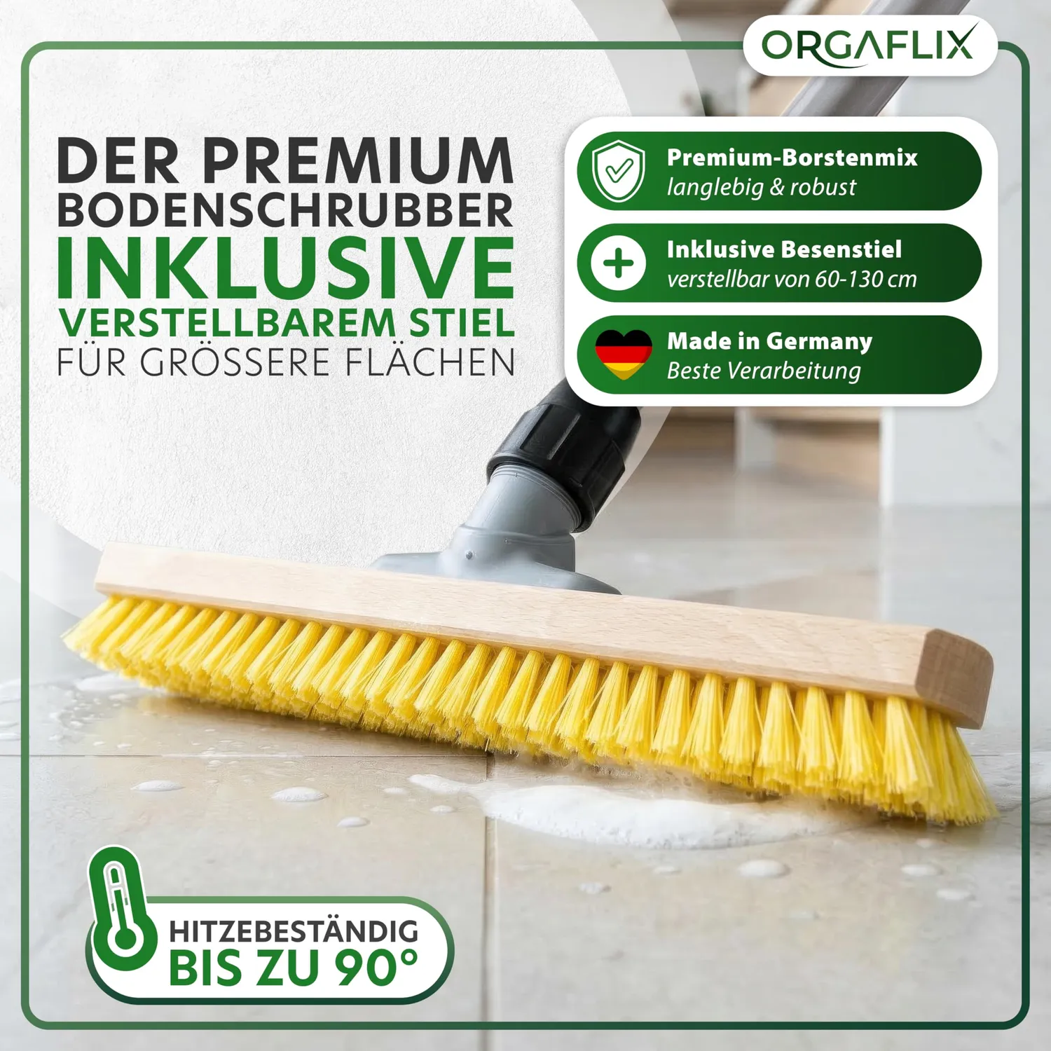 ORGAFLIX Profi Schrubber mit Stiel 40 cm hitzebeständig