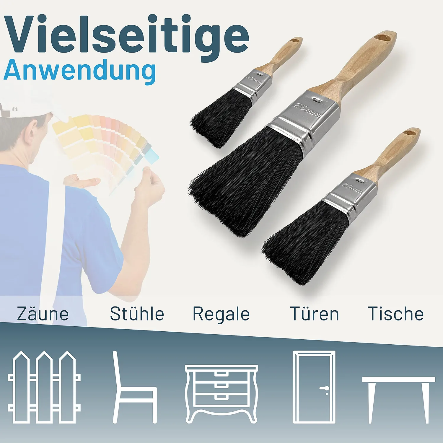 ORGAFLIX Malerpinsel 3er Set 25mm Flachpinsel Lack Lasur