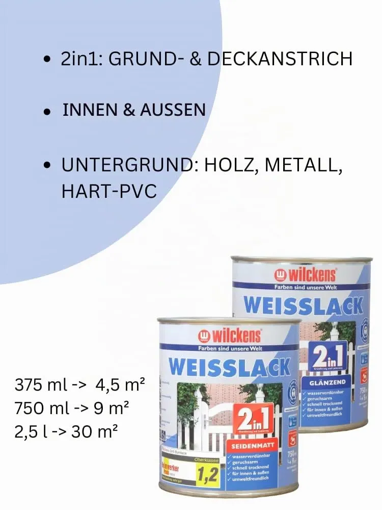 Wilckens 2in1 Weißlack seidenmatt 2,5 l wasserbasiert