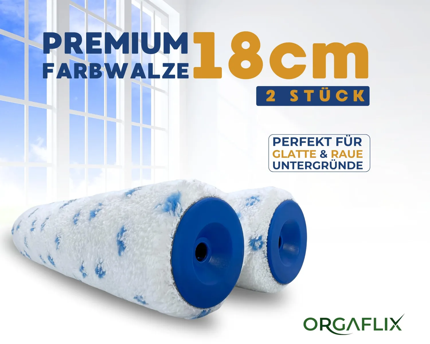 ORGAFLIX Premium Farbwalze 18cm Farbroller 2 Stück 8mm