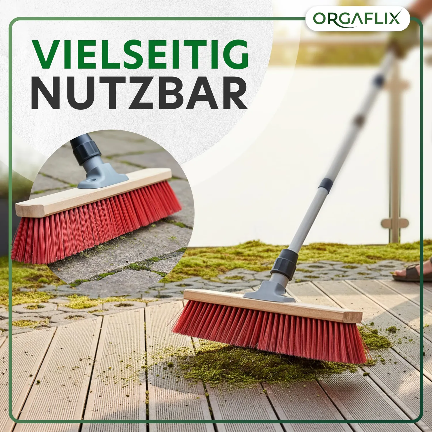 ORGAFLIX Straßenbesen 40 cm Elaston Draht Stiel