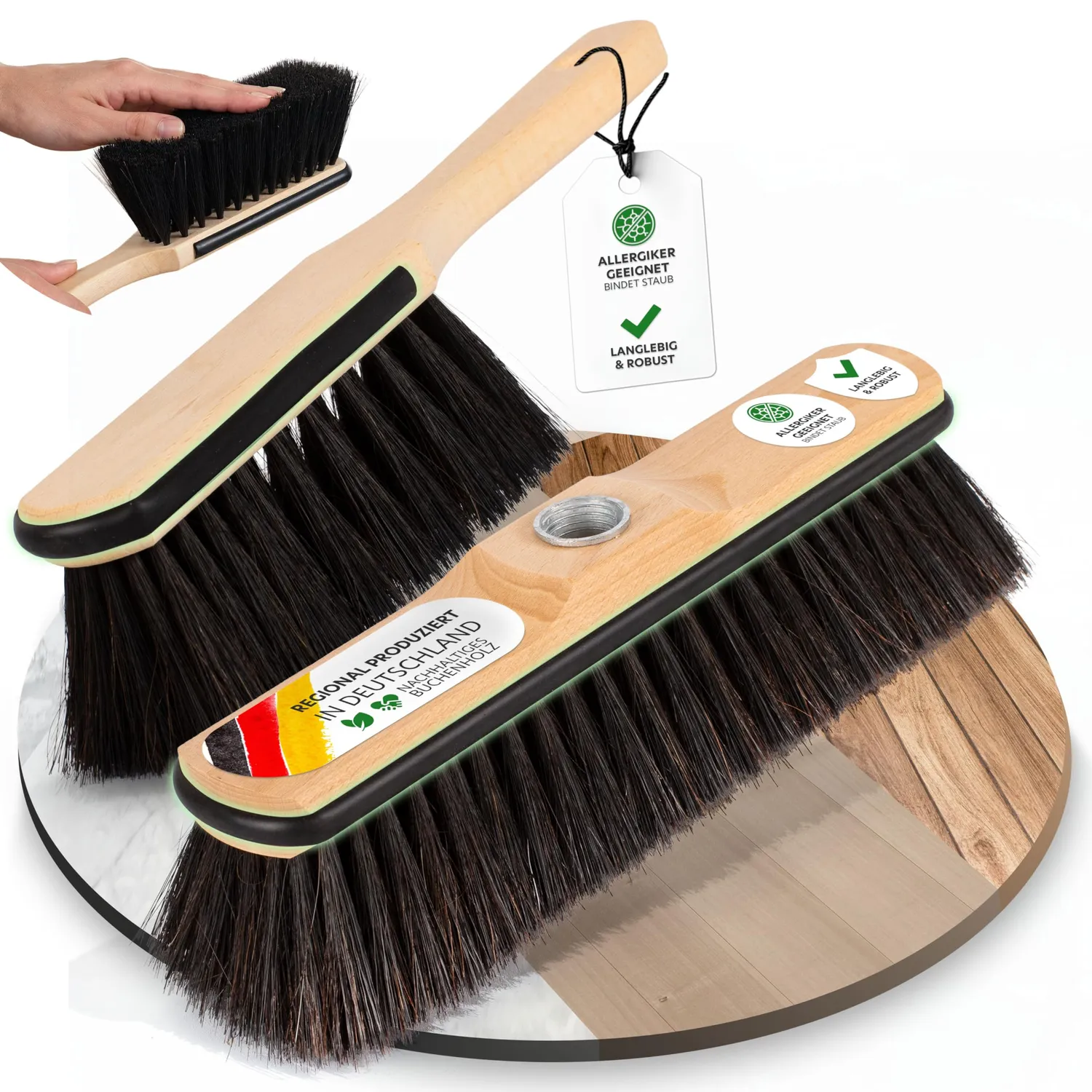 ORGAFLIX Premium Besen 28cm Rosshaar ohne Stiel Kantenschutz