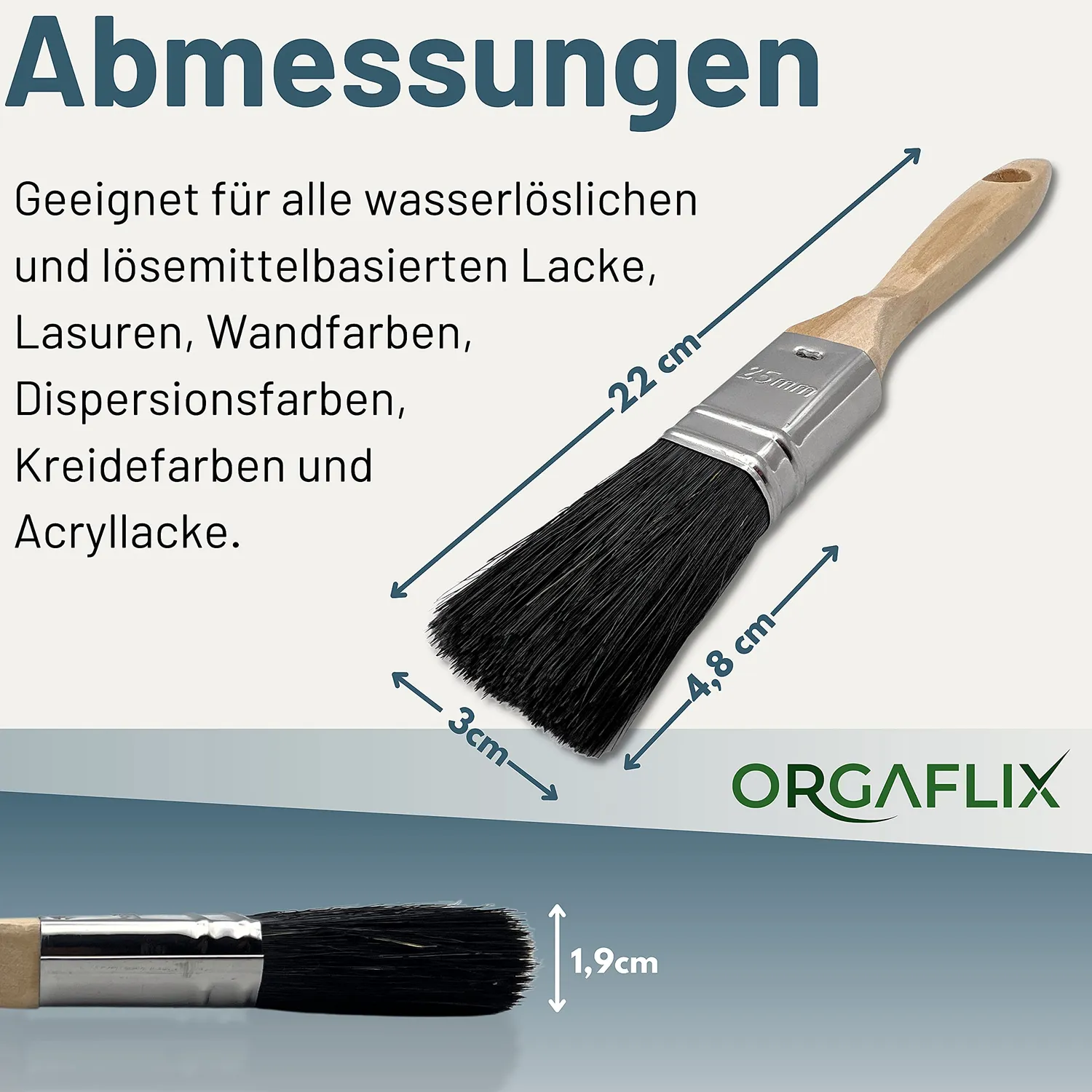 ORGAFLIX Malerpinsel 3er Set 25mm Flachpinsel Lack Lasur