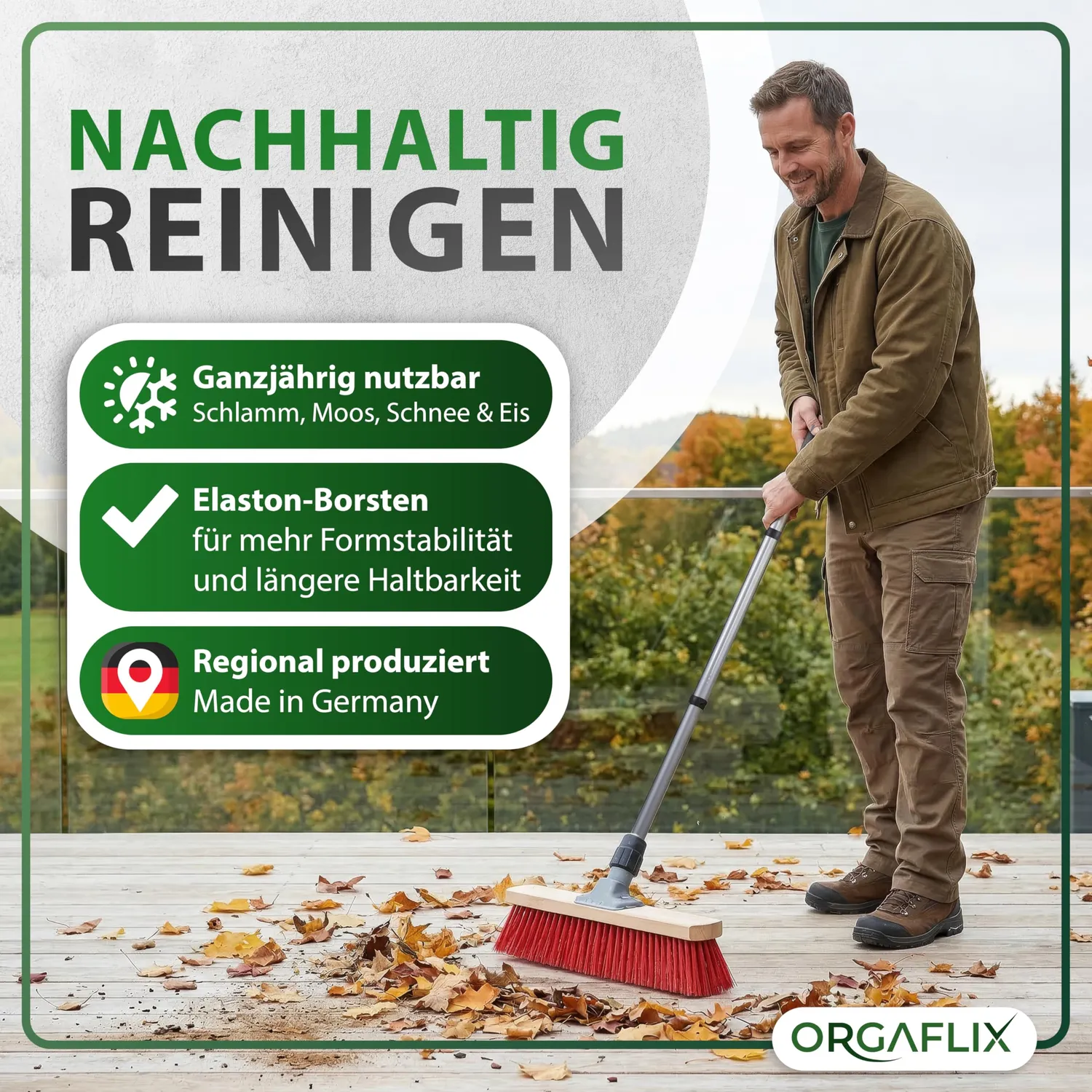 ORGAFLIX Straßenbesen 40 cm Elaston Draht Stiel